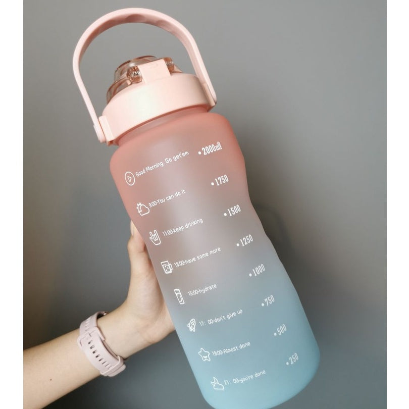 Locaupin Gradient Frosted Fitness Sports Water Bottle Snap Design Lid For Student to Outdoor Running Cycling Gym Workout