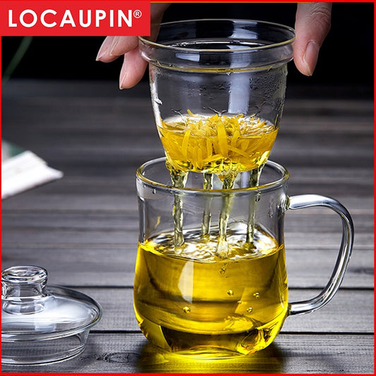 Locaupin 320mL 150℃ Heat-resistant Tea Cups Kits Borosilicate Glass Cups Simple Filtration Teacups Great Coffee Mugs