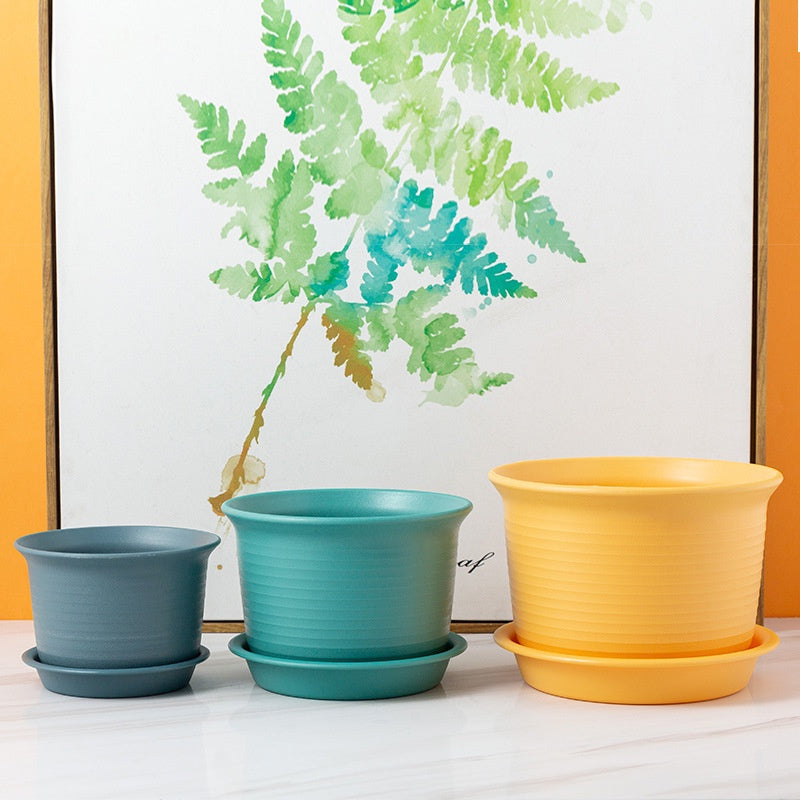Locaupin Plastic Planter Flower Pots Multicolor Balcony Garden Plant Planter Baskets Fence Bucket Pots With Tray