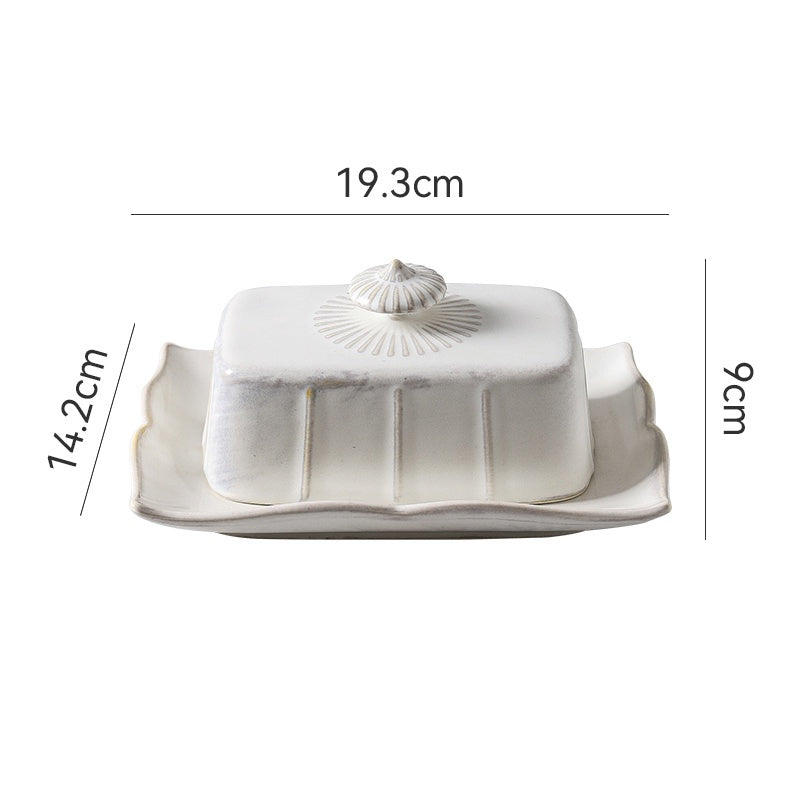 Locaupin Butter Dish with Lid  Large Ceramic Butter Storage Container Keeper for Refrigerator with Butter Knife