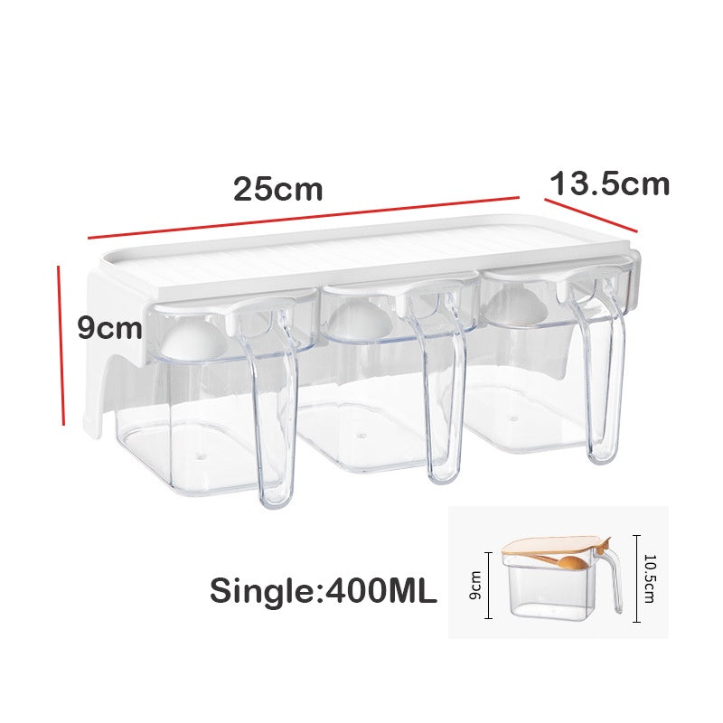 Locaupin 3 Grids Seasoning Box with Handle and Spoon, Seasoning Storage Container Rack Combo Set with Removable