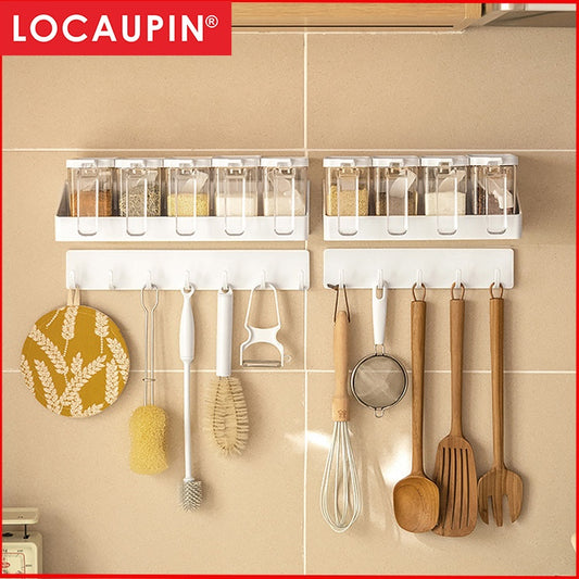 Locaupin Wall Mount Plastic Storage Organizer Holder Basket with Self-Adhesive Suitable Kitchen ,Bathroom,Plastic Hooks