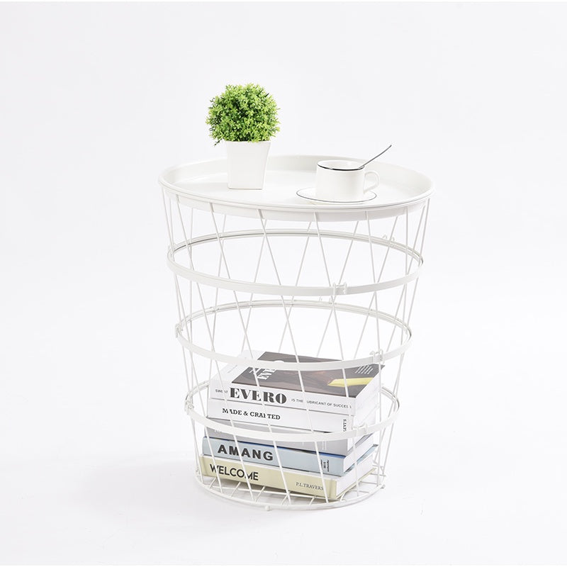 Locaupin Easy Assemble Modern Snack Coffee Side Table Wire Metal Multifunctional Storage Basket Shelf Lifting Top Plate