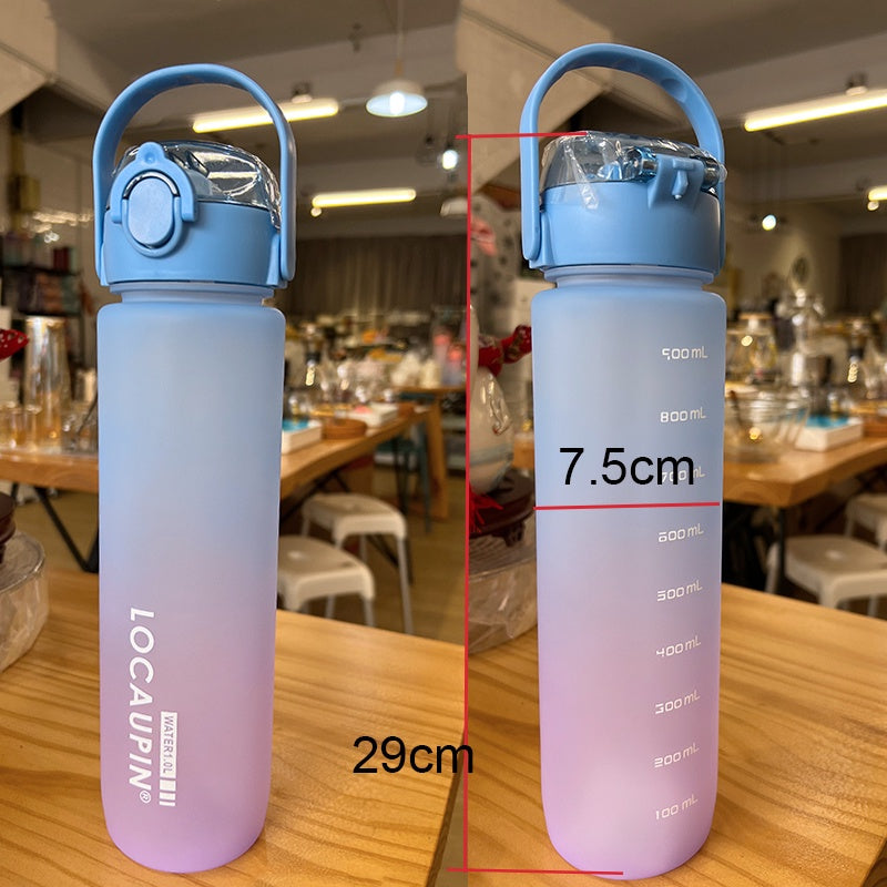 Locaupin Gradient Frosted Fitness Sports Water Bottle Snap Design Lid For Student to Outdoor Running Cycling Gym Workout