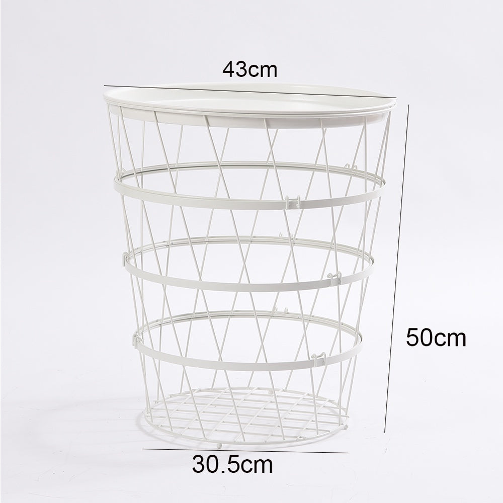 Locaupin Easy Assemble Modern Snack Coffee Side Table Wire Metal Multifunctional Storage Basket Shelf Lifting Top Plate