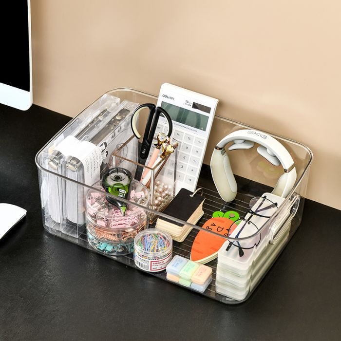 Locaupin With Cover Storage Box for Kitchen Pantry Plastic Organizer Container for Under Bed,Desk,Office and Drawer