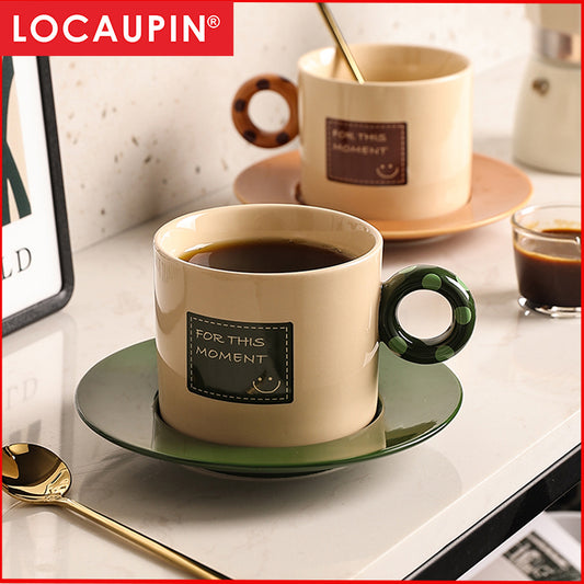 Locaupin Emoticons Ceramic Tea Cups and Saucers,Cappuccino Cups, Coffee Cups, White Tea Cup Set,British Coffee Cups