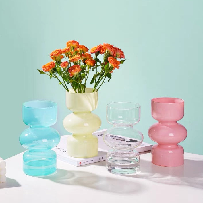 Locaupin Home Vase Flower Arrangement Optic Color Glass Vases with Golden Rim Decor for Dining Living Room Wedding Gift