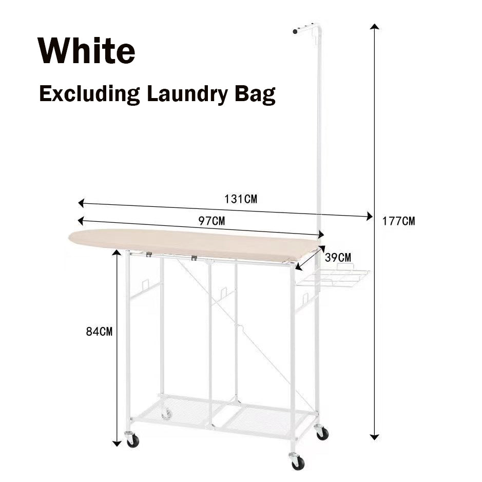 Locaupin Ironing Board Rolling Portable Laundry Sorter with Folding Station with Clothes Holder, Laundry Hamper
