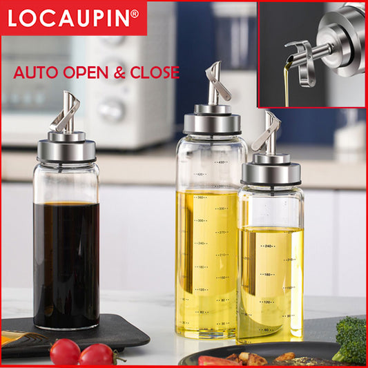 Locaupin Soy Sauce Oil Dispenser Bottle,High Borosilicate Glass Leakproof Container With Auto Cap, Stopper Non-Slip