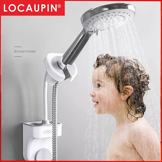 Locaupin Hands-free Shower Head Holder with Any Angle Rotating.Bathroom Wall Mount Hair Dryer Holder, Hair Dryer Bracket