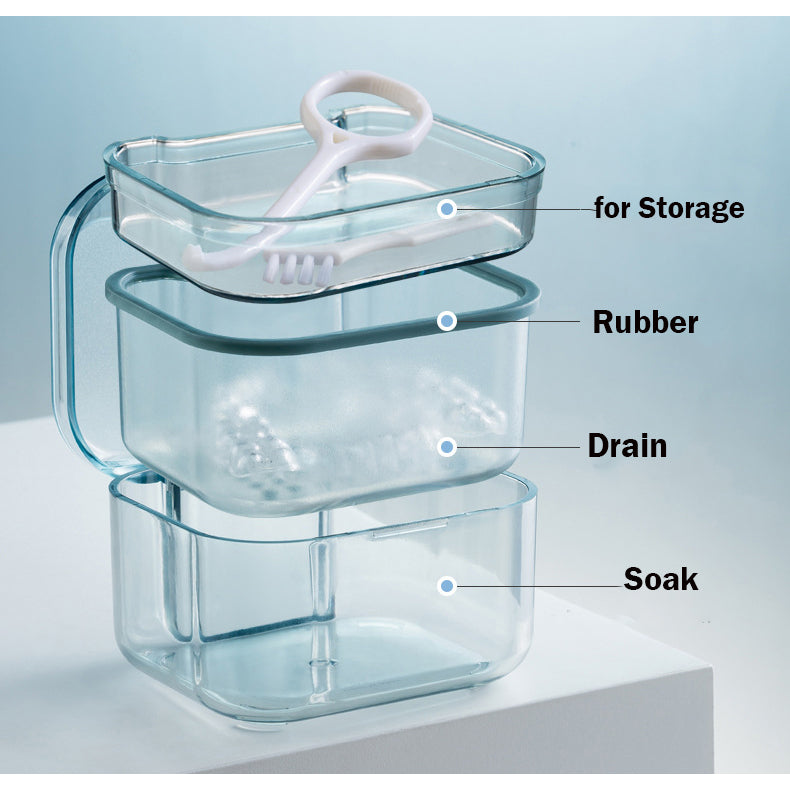 Locaupin Denture Case Kit with Strainer, Large Mouth Guard with Lid Hinge,Storage Soak Container, Denture Case for Clean