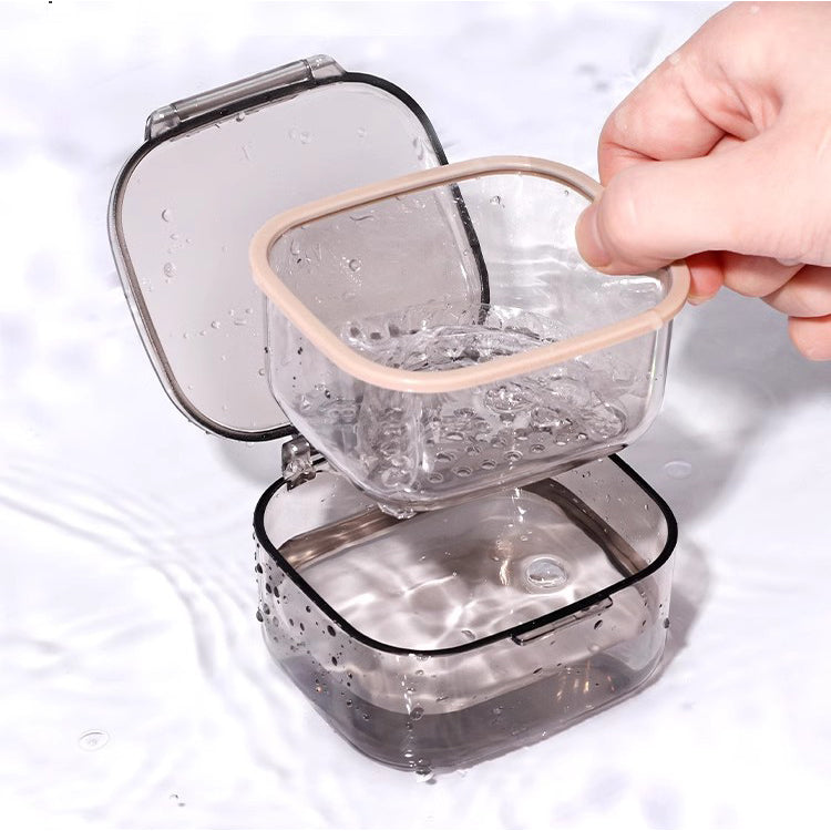 Locaupin Denture Case Kit with Strainer, Large Mouth Guard with Lid Hinge,Storage Soak Container, Denture Case for Clean