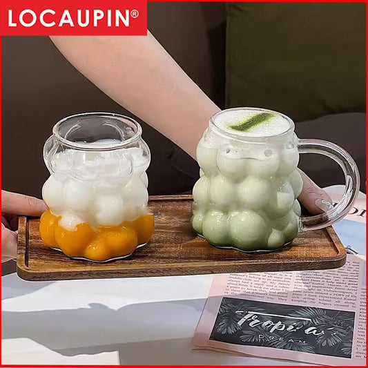 Locaupin Heat Resistant Healthy Glass Cups, Water Glass,Coffee Cups,Flower Tea Glass, Microwave Safe Glass Tea Cups