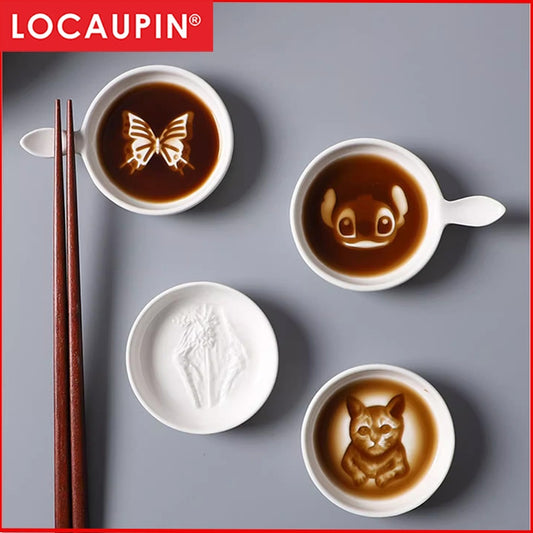 Locaupin Ceramic Sauce Dishes & Ketchup Side Dish Tableware Condiment Relish Plate Seasoning Dishes