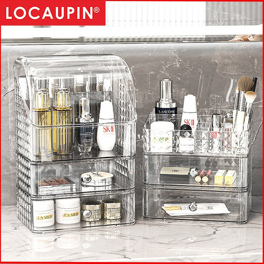 Locaupin Desktop Organizer ,Makeup Organizer with Brush Holder Clear Drawer, for Small Tools Storage
