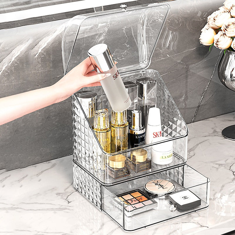 Locaupin Makeup Organizer with Brush Holder Clear Drawer,  Stand for Lipsticks, Eyeshadow, Nail Polish Jewelry Skincare