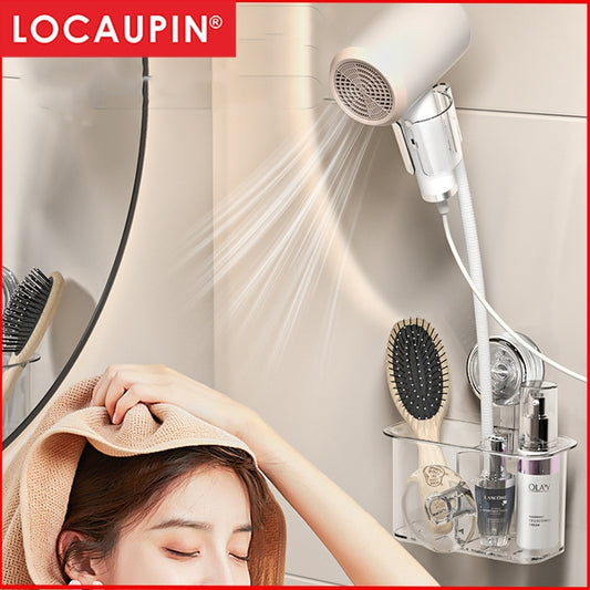 Locaupin Hands-free Hair Dryer Holder with Any Angle Rotating Bathroom Wall Mount Shower Head Holder  Hair Dryer Bracket