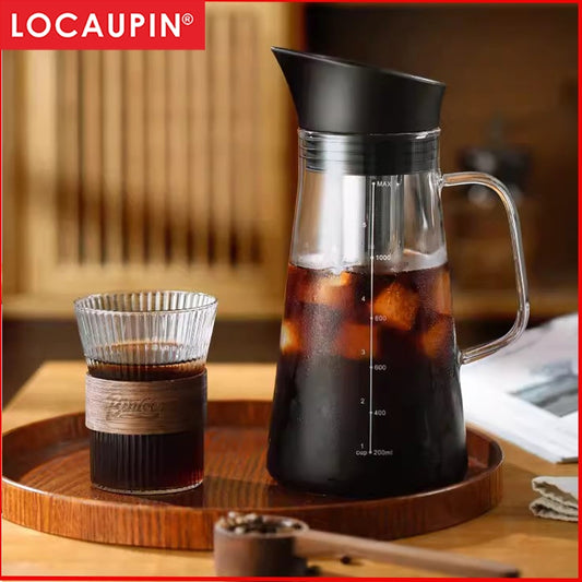 Locaupin 1200mL Coffee Maker Set , Heat Resistant Glass Carafe Hand Drip Filter Coffee Maker with Handle and Scale