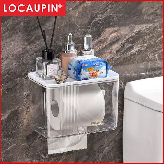 Locaupin Toilet Paper Holder Adhesive Wall Mount Facial Tissue Holder Storage Box Paper Towel Dispenser