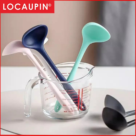 Locaupin BPA Free Silicone Soup Spoon - Heat Resistant Kitchen Spoons, Cooking and Serving Spoon
