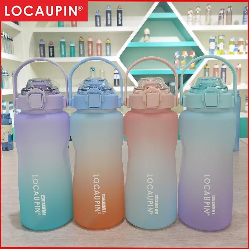 Locaupin Gradient Frosted Fitness Sports Water Bottle Snap Design Lid For Student to Outdoor Running Cycling Gym Workout