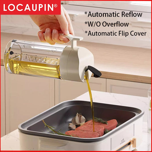 Locaupin Automatic Borosilicate Oil Dispenser 500ML Multifunctional Condiments Bottle Leakproof Cooking Kitchen Tools