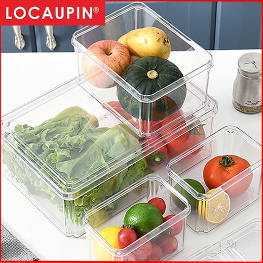 Locaupin Food Storage Containers Stackable Refrigerator Freezer Organizer Fresh Keeper Container with Lids