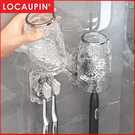 Locaupin Wall Mounted Toothbrush Holder with Cups, Bathroom