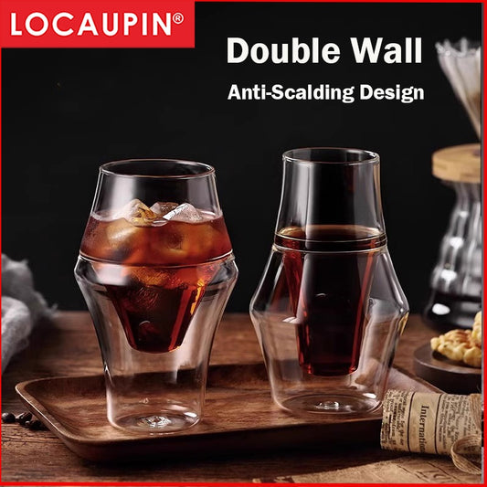 Locaupin Double Wall Glass Coffee Mugs Juice Mugs Teacups Heat Resistant Borosilicate Glass Cups with Cover