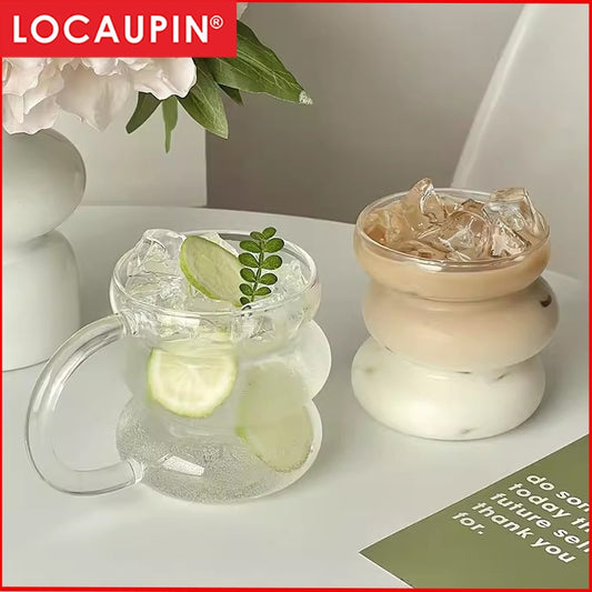 Locaupin 420ML Heat Resistant Healthy Glass Cups,Water Glass,Coffee Cups,Flower Tea Glass, Microwave Safe Glass Tea Cups