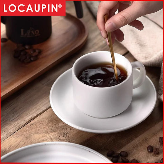 Locaupin Ceramic Tea Cups and Saucers,with Gold Trim Cappuccino Cups, Coffee Cups, White Tea Cup Set,British Coffee Cups