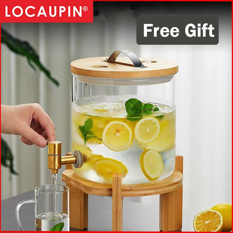 Locaupin Heat-Resistant Borosilicate Glass Beverage Dispenser with Gold Stainless Steel Spigot | Elegant & Durable Drink Server for Hot & Cold Beverages