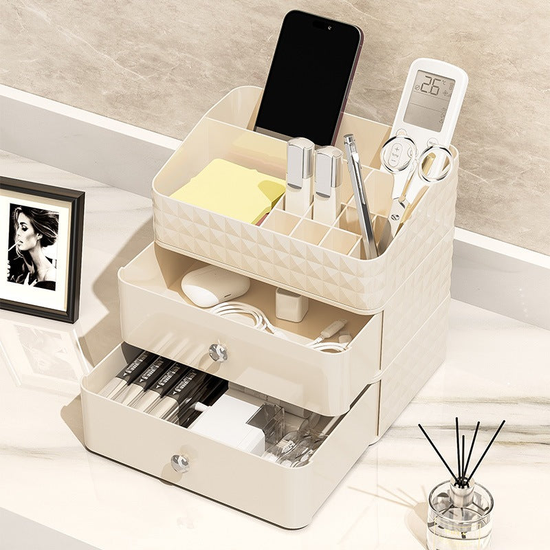 Locaupin Desktop Organizer ,Makeup Organizer with Brush Holder Clear Drawer, for Small Tools Storage