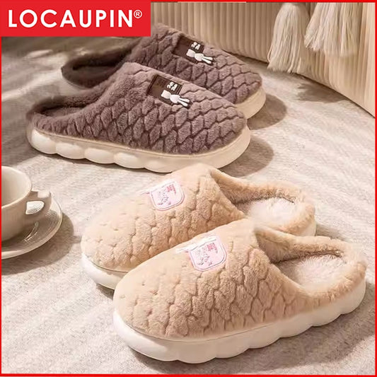 Locaupin Plush Cute Slippers for Women – Furry Comfy Indoor Outdoor Non-Slip House Slippers
