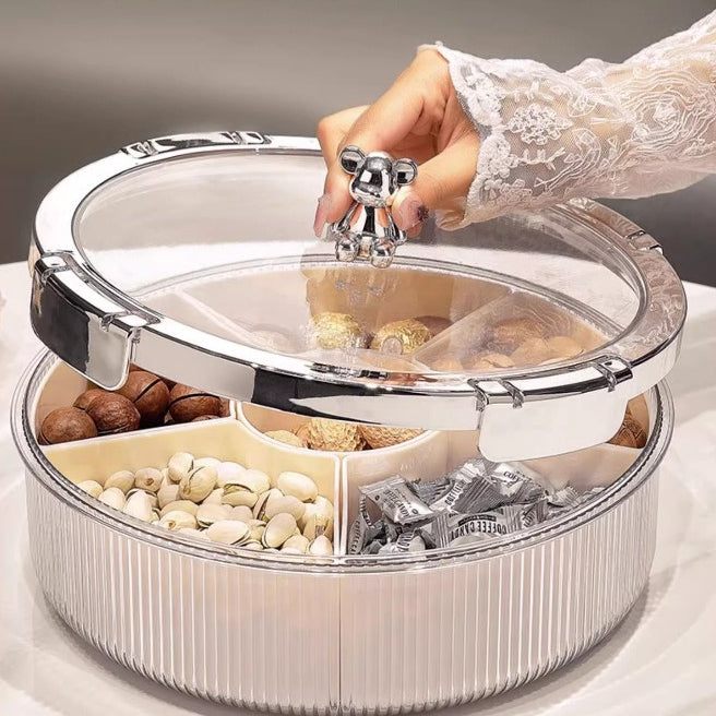 Locaupin BPA FREE Square Plastic Divided Serving Tray with Lids, 4 Individual Dishes Food Storage Containers, Serving