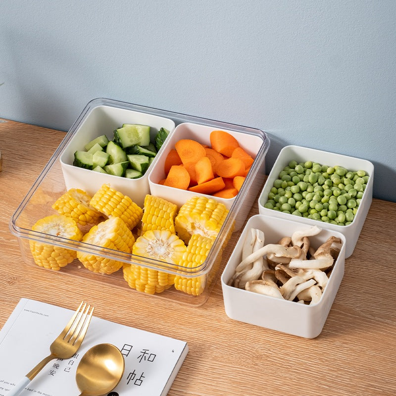 Locaupin BPA FREE Square Plastic Divided Serving Tray with Lids, 4 Individual Dishes Food Storage Containers, Serving