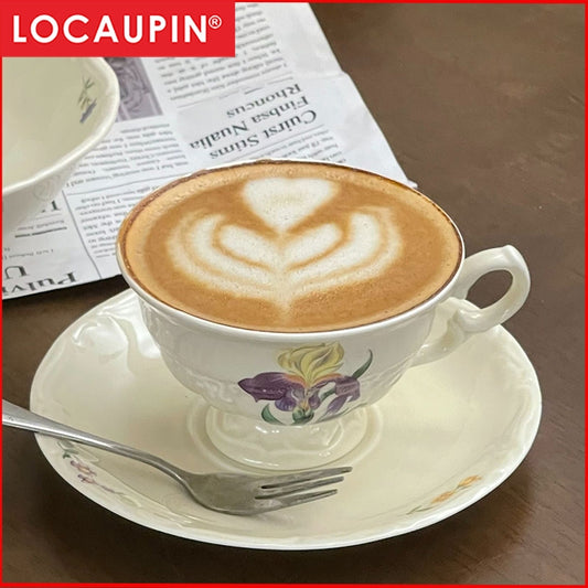 Locaupin Ceramic Tea Cups and Saucers, Cappuccino Cups, Coffee Cups, White Tea Cup Set,British Coffee Cups