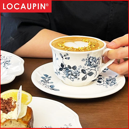 Locaupin Ceramic Tea Cups and Saucers, Cappuccino Cups, Coffee Cups, White Tea Cup Set,British Coffee Cups