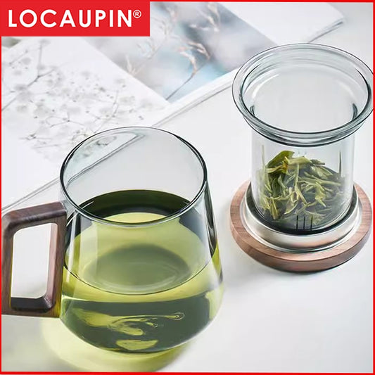 Locaupin 550mL 150℃ Heat-resistant Tea Cups Kits Borosilicate Glass Cups Simple Filtration Teacups Great Coffee Mugs