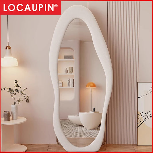 Locaupin Full Length Mirror Full Body Floor Mirror Standing Irregular Mirror Velvet edging Wooden Frame
