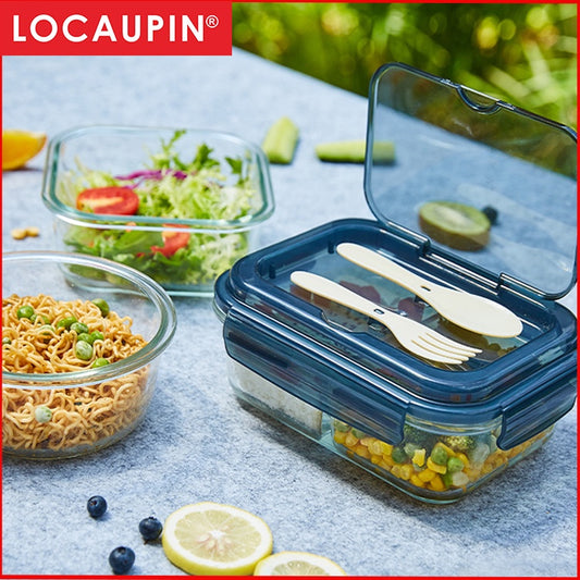 Locaupin Glass Container Plastic Lids ,Leak Proof Lunch Boxes Refrigerator Keep Fresh Food Container Microwave safe