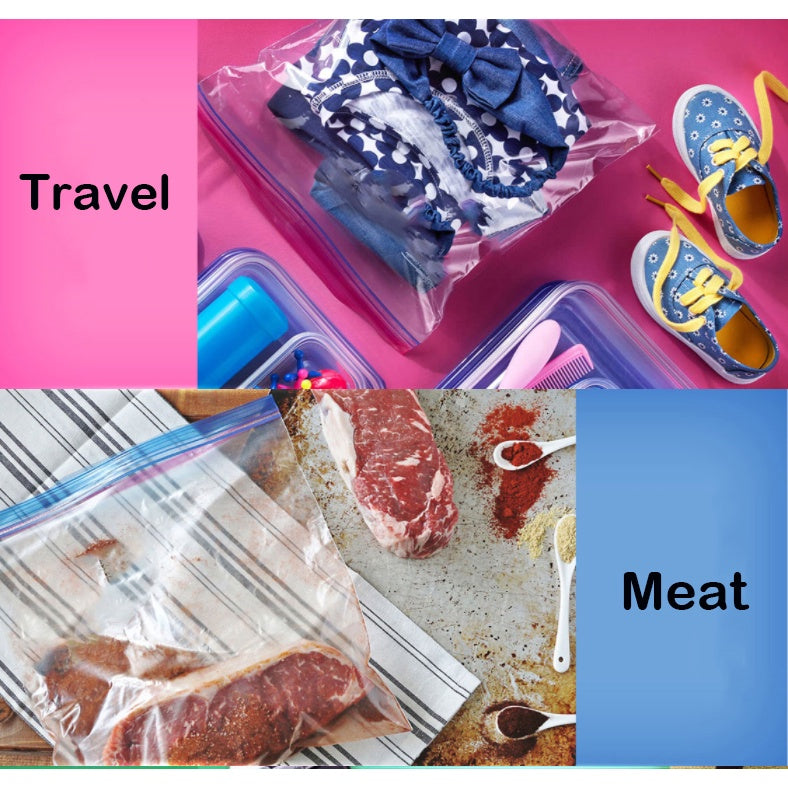 Locaupin Double Zipper Food Storage Bags,Plastic Bags Reusable Fresh-keeping,0.1mm thickness