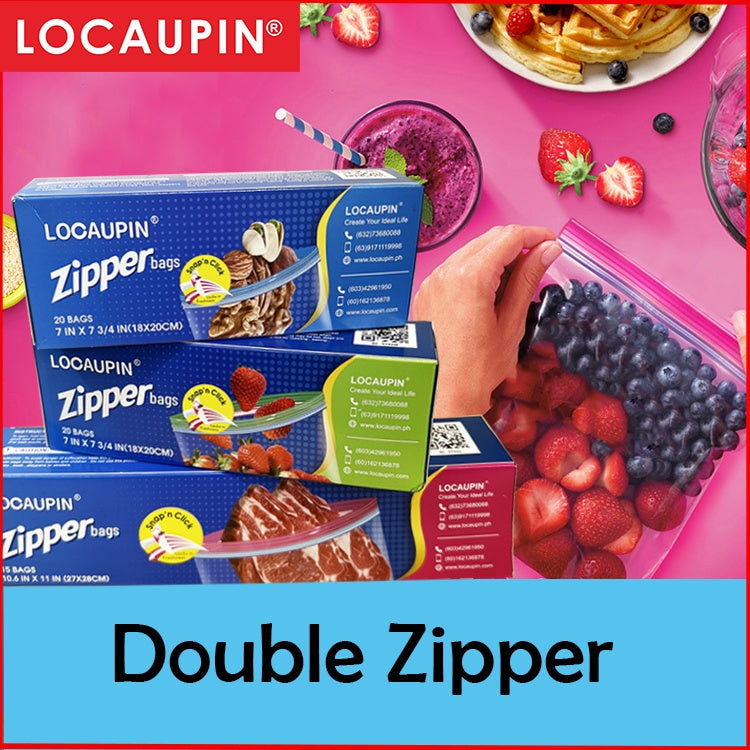 Locaupin Double Zipper Food Storage Bags,Plastic Bags Reusable Fresh-keeping,0.1mm thickness