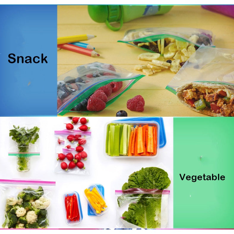 Locaupin Double Zipper Food Storage Bags,Plastic Bags Reusable Fresh-keeping,0.1mm thickness