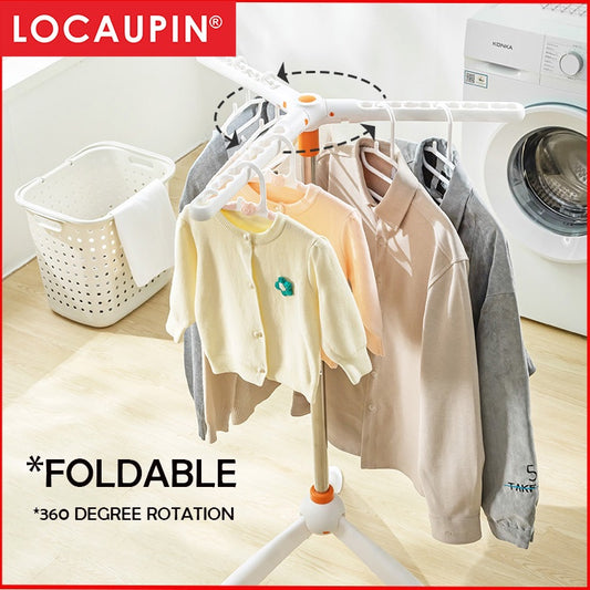Locaupin Plastic Foldable Portable Clothes Drying Rack  for Wet and Dry Laundry  360 Rotation
