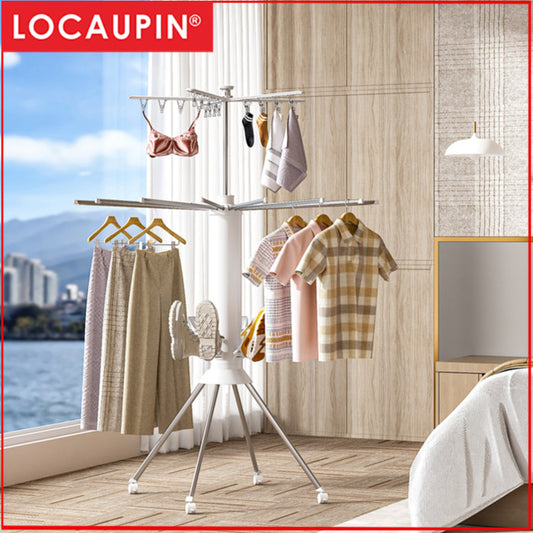 Locaupin Portable Clothes Drying Rack Foldable Drying Rack Clothing with Wheels Hanging Clothes Laundry Room