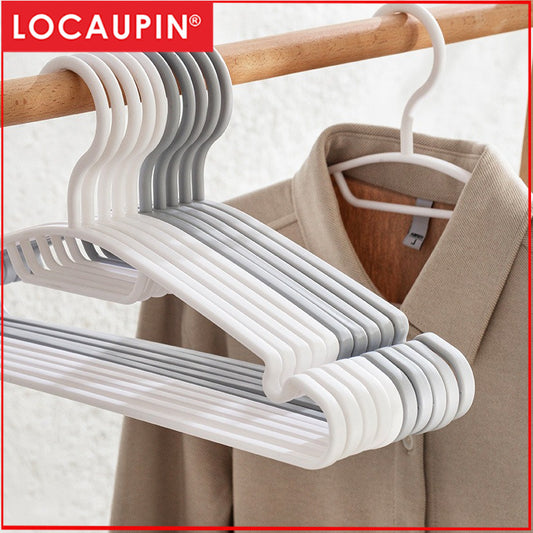 Locaupin 5-Pack Heavy Duty Plastic Hangers - Non-Slip Shoulder for Wet/Dry Clothes, Pants & Scarves, Space Saving