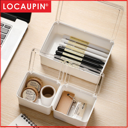Locaupin Plastic Storage Containers Clear Rectangle Organizer Case with Lids Mini Clear Plastic Organizer Storage Box