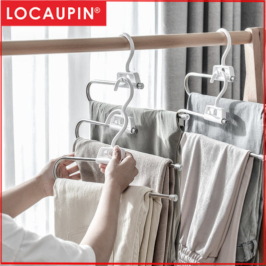 Locaupin Magic Pants Hangers, Space Saving Closet Hangers Multi Functional Pants Rack Wardrobe Organizer Racks for Cloth